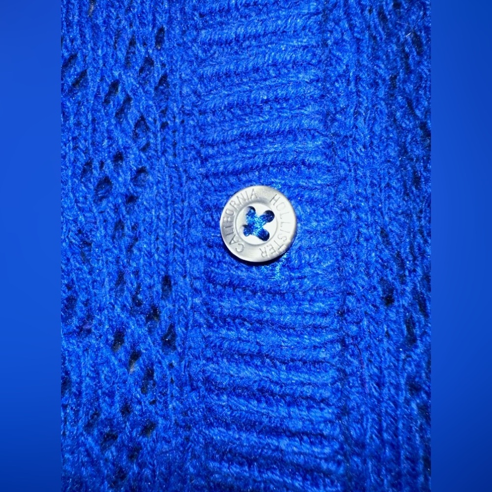 Hollister royal blue crochet knit button cardigan sweater with pockets Y2K - Picture 6 of 8